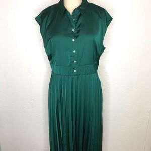 J. Crew Forest Green Pleated Occasion Dress